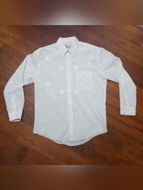 Men's Vintage Mili Design Star Embroidered Button Down Shirt